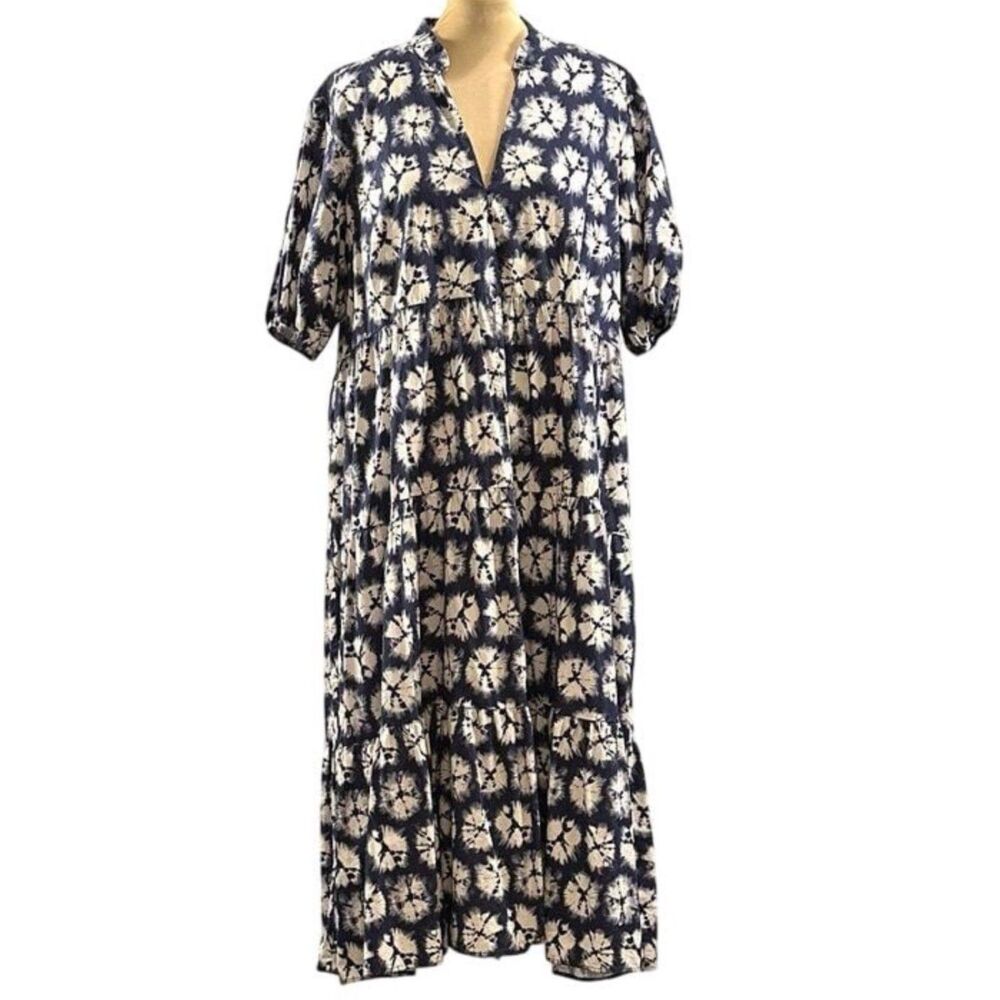 Maxi Dress Size 2X Boho Wayward Fancies eShakti Blue Print Tiered Puff Sleeve